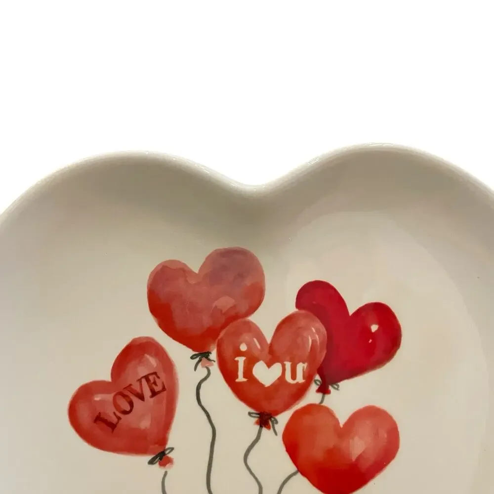4pc Maxcera Valentine Heart Shaped Dinner Plates 10in Red Heart Balloons New
